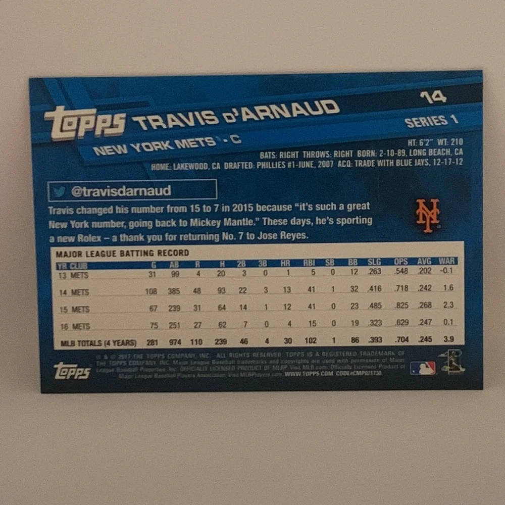 2017 Topps Travis D'Arnuad Mets #14 (MISC3)